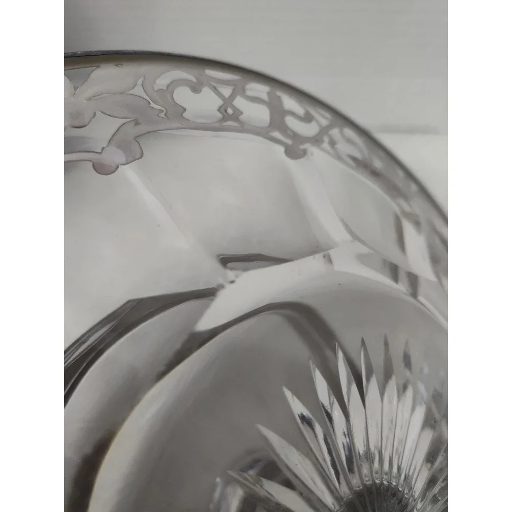 Sterling Silver Overlay Tiered Tray Cut Crystal Star Bottom Ornate Heisey Clear